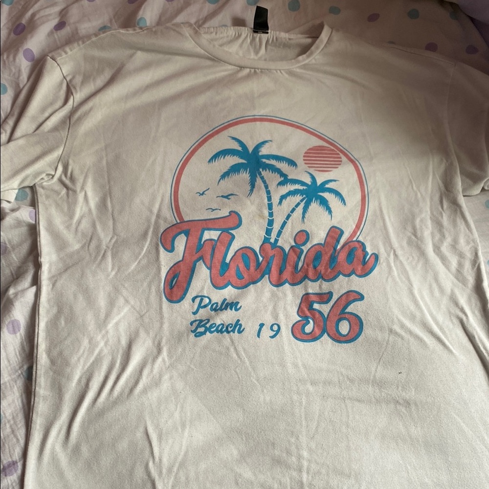 SHEIN Cream Graphic Tee with Blue and Red Print